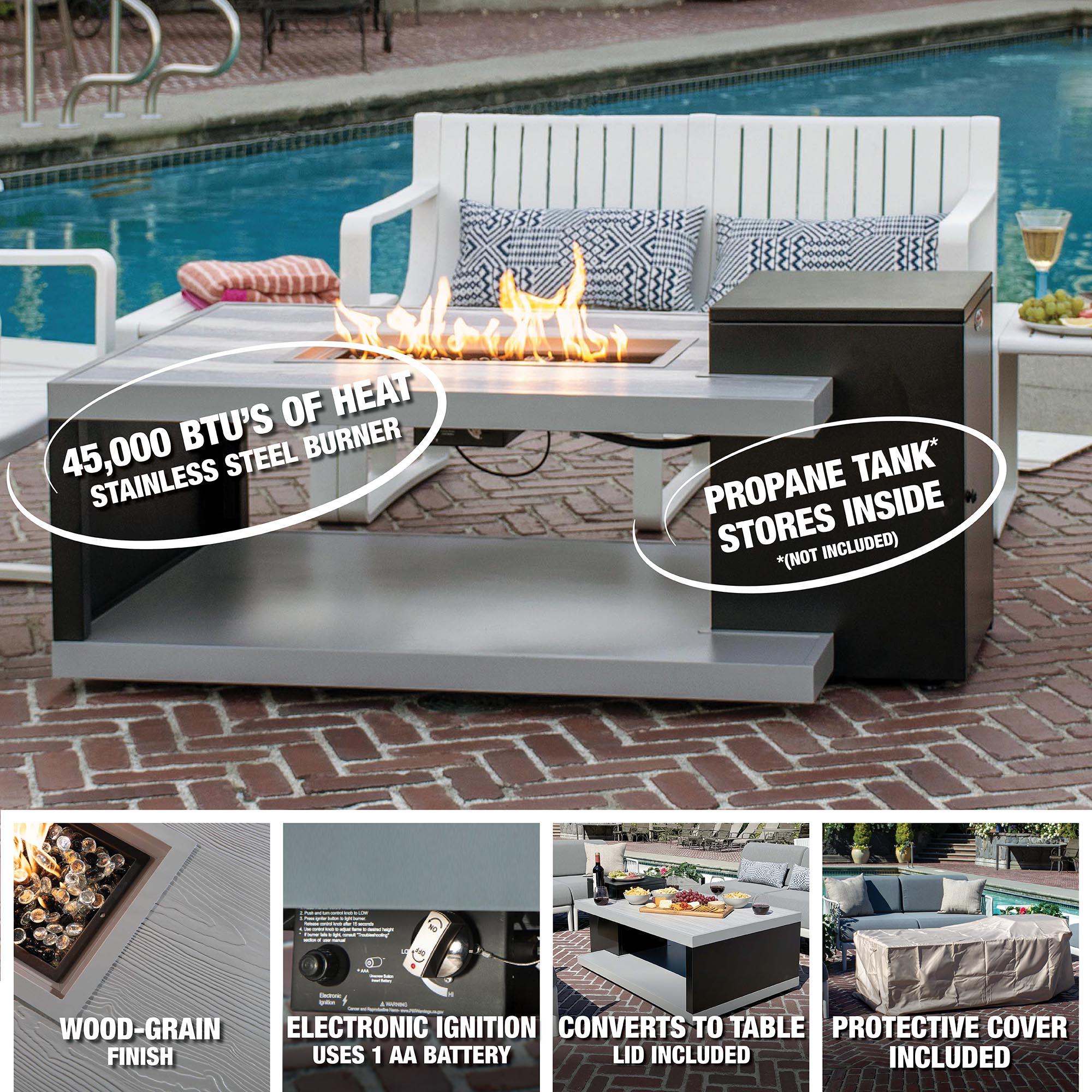 Paramount Dray Aluminum Convertible Fire Table, Rectangular, Black